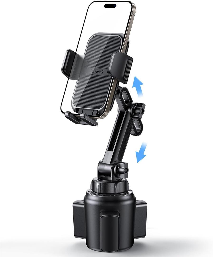 Lamicall Cup Phone Holders for Your Car, [Thick Cases Friendly] Universal Adjustable Car Cell Phone Mount for Truck Golf Cart iPhone 16 Galaxy S25 Ultra and All 4"-7" Smartphones (Black)