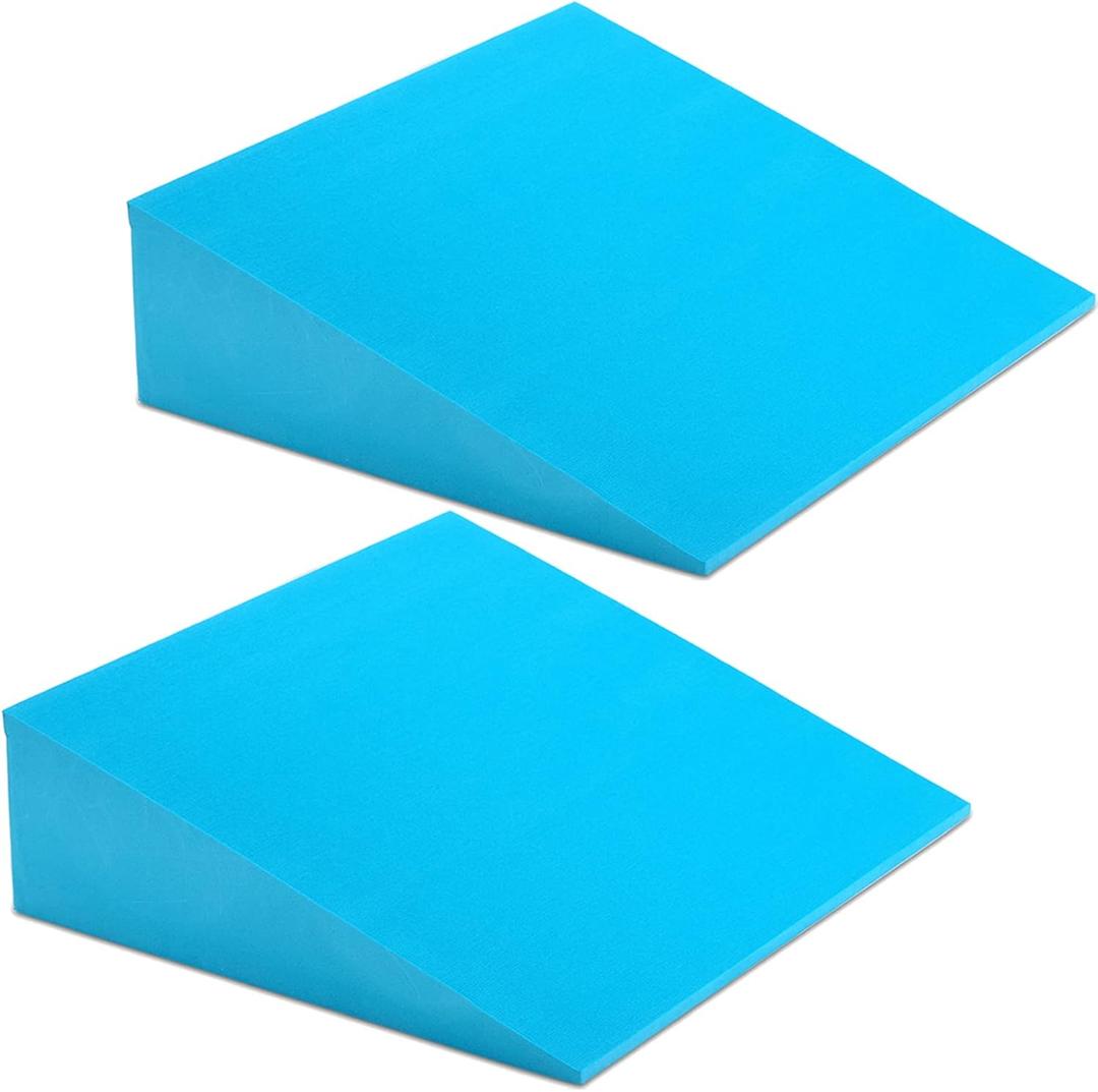 DEAYOU 2 Pack Yoga Foam Wedge, 13" EVA Foam Calf Stretch Slant Board for Lower Leg Strength Improve, Squat Wedge Incline Block for Workout, Exercise, Heel, Foot, Knee Pad, Wrist Back Support (Blue)