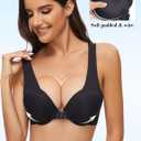 Upushall Women's Push Up Racerback Bra Add 2 Cups Thick Padded Seamless Front Closure Underwire Bra (Black)
