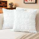 Pack Of 2 Artscope Halloween Pillow Covers 18 x 18 Set of 2 Decorative Ghost Holiday Pumpkin Throw Pillow Cases Soft Plush Faux Fur Couch Cushion Case for Farmhouse Halloween Sofa Bed Room Home Decor-White
