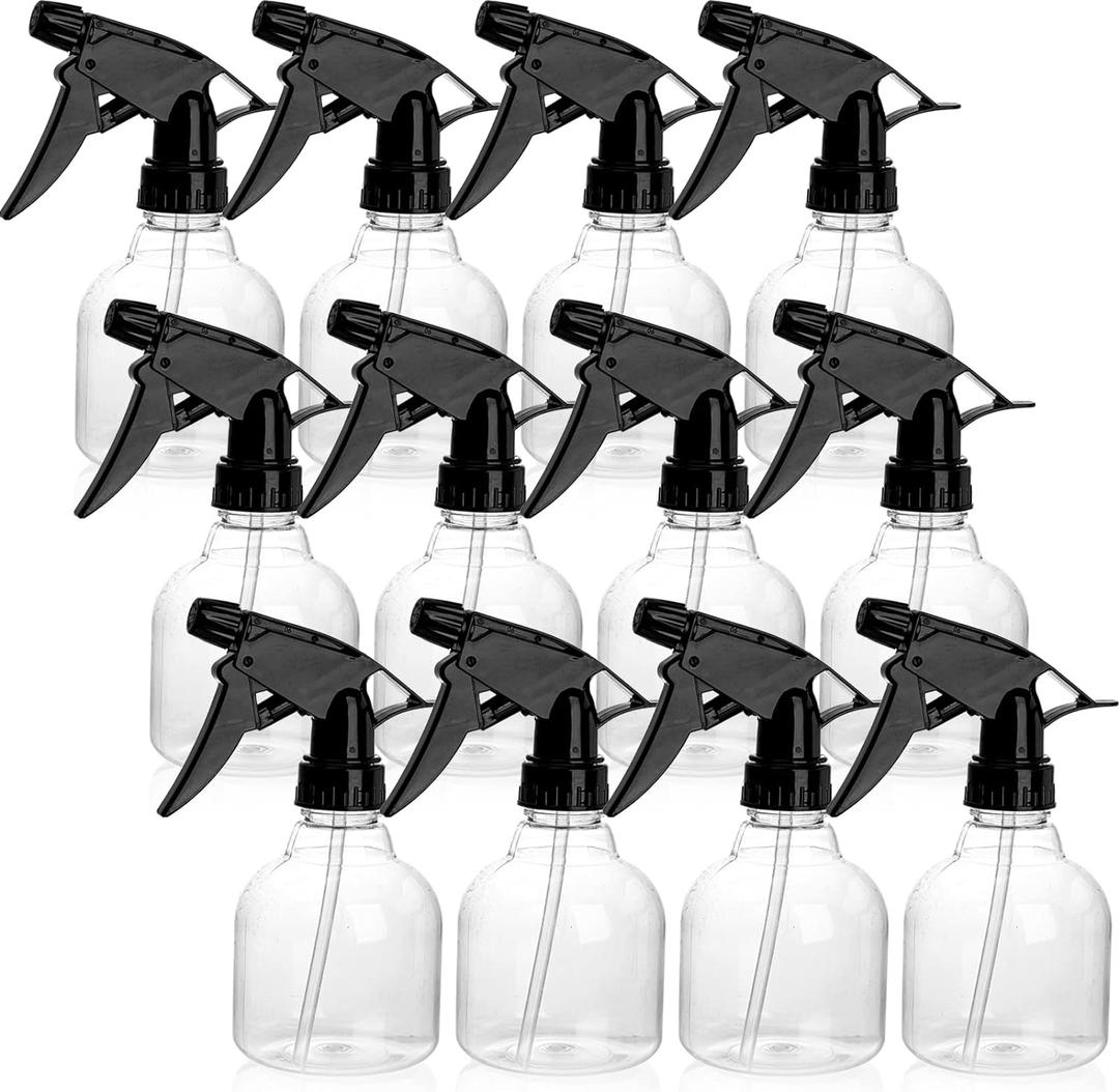 Bekith 12 Pack 8 Oz Empty Plastic Spray Bottle with Black Trigger Sprayers - Adjustable Head Sprayer from Fine to Stream - Refillable Sprayer for Water, Kitchen, Bath, Beauty, Hair, and Cleaning