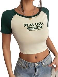 Womens Summer Short Sleeve T Shirts Slim Fitted Raglan Color Block Crop Tops Basic Casual Stretchy Tee ﻿ (US, Alpha, Small, Regular, Regular, White+Green)