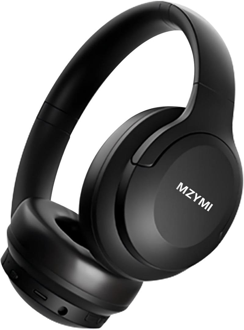 MZYMI Wireless Over Ear BT Headphones, Active Noise Cancelling Headphones, 100H Play Time Bluetooth Headphone with Microphone for Work, Gym, Travel, Game, Black