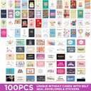 100 Unique Birthday Cards with Envelopes - Assorted Happy Birthday Cards, 4 x 6 inches, Envelopes & Stickers in Bulk Boxed Set