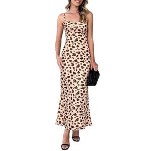 PRETTYGARDEN Womens Summer Dresses Spaghetti Strap Floral Maxi Dress Sleeveless Long Bodycon Dresses Wedding Guest Dress (Leopard Apricot, X-Large)