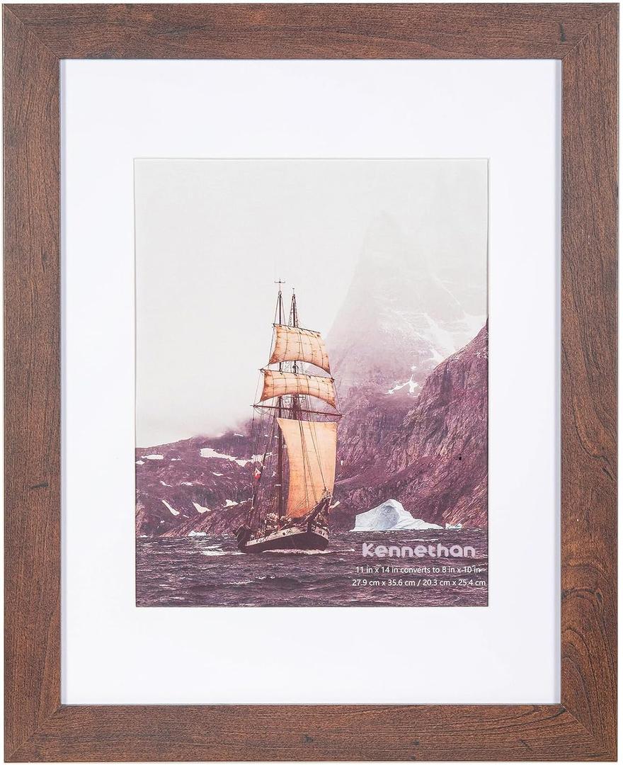 kennethan 11x14 Picture Frame Dark Brown 1 Pcs in 1 set Wooden Frame can Display 8x10 Picture with Mat or 11x14 Without Mat on the Wall for home decorationholiday gift