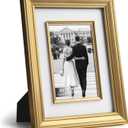 Yaetm 8x10 Gold Picture Frame with Decorative Inner Frame & Tempered Glass, Display 5x7 Photos with Mat - Portrait or Landscape - Tabletop & Wall Mount for Office & Home Dcor (Gold, Single)