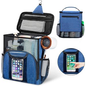 Attmu Portable Shower Caddy College Tote Bag, Quick Dry Hanging Toiletry Bag, Large Capacity Mesh Shower Caddy Portable for College Dorm Room Essentials for Boys and Girls for Bath Camping (Blue)