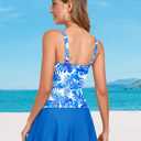 Women's Tankini Swimsuits Two-Piece Bathing Suits Swimdress Twist Cross Tummy Control Beach Swimwear Top Swim Skirt (Medium, Royal Leaf)