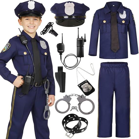 Police Costume for Boys Cop Costume Dress Up Set for Halloween Cosplay Party Costume Medium