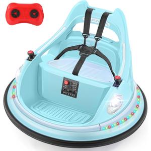 ELEMARA Ride on Bumper Car for Kids & Toddlers,1.9MPH Max,12V Ride on Toys W/Remote,2Playing Modes,2-Speed,360Spin,Bumping Toy Gifts with W/Bluetooth,5 Flashing Lights,DIY Stickers,Light Blue