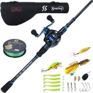Sougayilang Fishing Rod and Reel Combo, Telescopic Casting Rod Baitcasting Reel with Carrier Bag Baitcaster Combo for Freshwater Saltwater, Size: 6ft with Left Handle