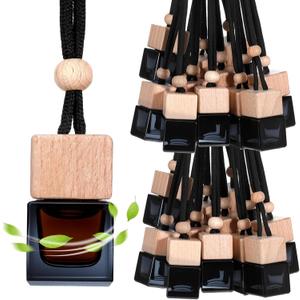 30Pcs Hanging Car Air Freshener Diffuser, Empty Refillable Clear Glass Essential Oil Fragrance Perfume Diffuser Pendant Glass Vials with Wooden Caps&String, Remove Auto Odor Long-Lasting Fresh Air