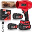Cordless-Leaf-Blower-Electric Leaf Blower for Lawn Care 560 CFM-Handheld Blower Portable with Battery and Charger with 21V-4.0Ah-2 Batteries, Lightweight Blower for Patio Cleaning dust -Red