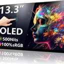 13.3 OLED Portable Monitor Touchscreen, 1080P HDR Travel Screen, 500 Nits, Ultra-Slim External Second Monitor for Laptop Mac PC & Android Phone/Tablet (No Touch for iPhone/iPad/Consoles), with Case