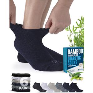 Doctor's Select Viscose Bamboo Ankle Diabetic Socks for Women and Men - 6 Pairs | Super Soft, Non Binding, Loose Wide Top (Medium)