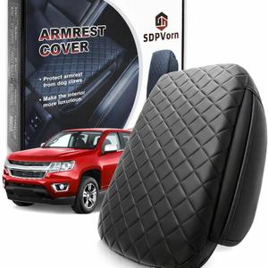 Armrest Cover for 2015-2022 Chevy Colorado GMC Canyon Accessories Center Console Pad Arm Rest Lid Cushion with Pockets, Black Faux Leather