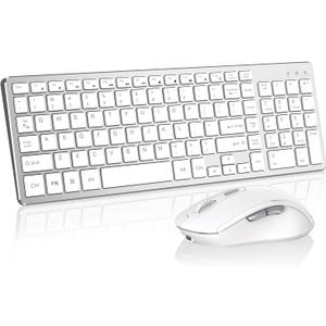 Wireless Keyboard Mouse Combo ;Compact Design with Number Pad, Rechargeable, Quiet, 2.4 GHz USB Receiver, Slim Keyboard and Ergonomic Mice Set for Windows Computer Desktop PC Laptop -Silver White