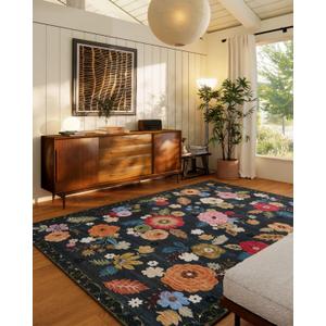 9x12 Area Rugs for Living Room: Washable Rug Stain Resistant Distressed Vintage Floral Rug Non Slip Low Pile Faux Wool Soft Large Area Rug for Bedroom Bedside Farmhouse Nursery Kitchen Dining Room