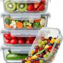 5 Pack 36oz Borosilicate Glass Food Storage Containers Set with Lids, Freezer Meal Prep Containers, Airtight Bento Lunch Container Set, Oven, Freezer and Dishwasher Safe, BPA Free, Kitchen Storage Set