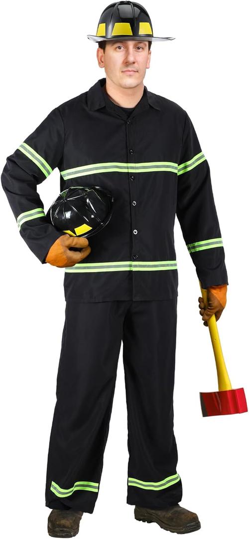 Hicarer 3 Pcs Firefighter Costume for Men Fireman Helmet Jacket Pants Firefighter Halloween Cosplay Party Outfit (Large)