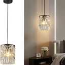 1-Light Crystal Pendant Lighting Modern Black Chandelier for Bedroom Adjustable Kitchen Island Lighting Unique Ceiling Lights Fixtures for Living Room Entrance Hallway