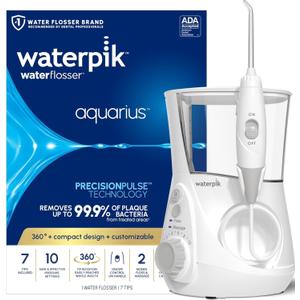 Waterpik Aquarius Water Flosser For Teeth Cleaning, Gums, Braces, Dental Care, Electric Power With 10 Settings, 7 Tips For Multiple Users And Needs, ADA Accepted, White WP-660