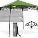 EAGLE PEAK 8x8 Pop Up Canopy Tent with Sidewall, Compact, Portable Slant Leg Instant Sun Shelter for Beach, Sports, & Camping, 8x8 Base 6x6 Top, Grass Green