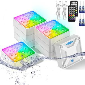 LOFTEK Rechargeable Pool Light with Magnetic, Submersible LED Lights with Remote, 13 LEDS Underwater Light,16 Color Changing & Waterproof for Inground, Above Ground Pool, Shower, Hottub, Pond (8 Pack)