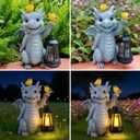 ILLUMINEW Solar Dragon Garden Statue with Lantern and Birds Resin Dinosaur Figurine with LED Light for Yard, Outdoor Decor, Gifts for Mom, Women (Dragon)