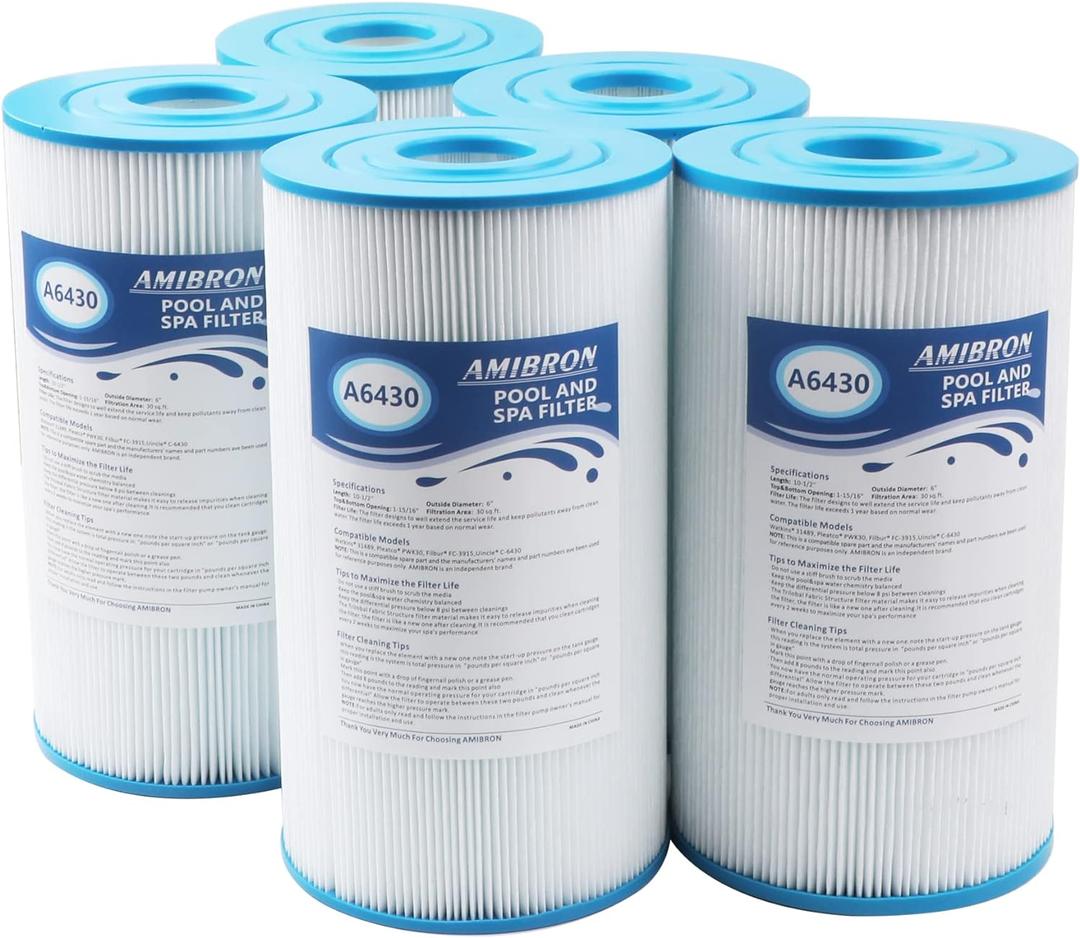 71825 Replaces Hot Springs Spa Filters, Compatible with Watkins 31489, Unicel C-6430, Pleatco PWK30, Filbur FC-3915, P/N0969601, 73178, 73250, 30 sq.ft.Pleated Fabric Filter Media 5 Pack