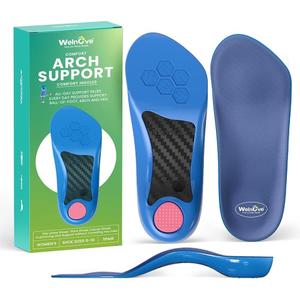 Plantar Fasciitis Heel Inserts Arch Support - Welnove Heel Insoles for Heel Pain Relief, Anti-Slip Comfort Heel Cushions, Heel Cups Orthotic for Flat Feet, Heel Spur, Achilles Tendinitis, Womens 6-10 (Blue)