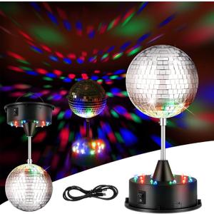 Mirror Disco Ball with Light Motor 5" Hanging Rotating Disco Ball Party Decor 5rpm with 3 Light Colors and 18 LED Hanging and Table 2 Use for Wedding Bar Club Band Stage Ktv Home Grad Birthday(Black)