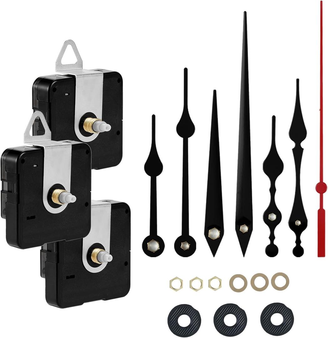 Roymnie 3Pcs Clock Mechanism Replacement Battery Operated Silent Clocks Kit Include Clock Hands DIY Repair Parts Shaft Length 12mm(15/32 Inches), 16mm(20/32 inches) and 22mm(29/32 inches)