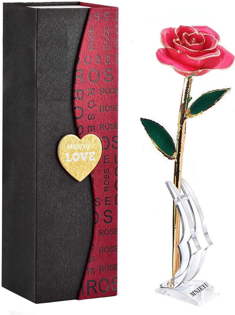 Gold Rose 24K Plated Gold Dipped Rose, Forever Preserved Rose Flowers with Stand, Romantic Gift for Valentine's Day and Mothers Day, Anniversary, Birthday,Gifts for Her,Wife, Girlfriend