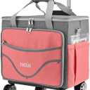 Rolling Tote Bag for Women Teacher Bag Rolling Cart Briefcase with Wheels Carry on Wheeled Bag for Work,Office,Craft Pink