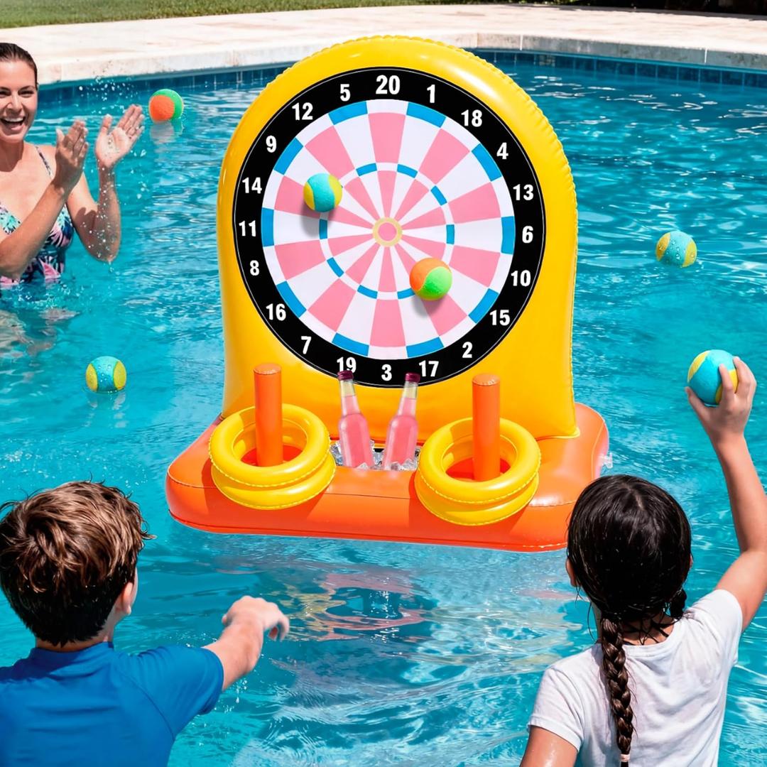 SLOOSH 2-in-1 Fun Pool Toys Set for Kids, Inflatable Dart Board & Ring Toss Game, Pool Floats Water Game Toys for Beach Yard Outdoor Ball Play, Party Birthday Gift for Kids Teen Adult