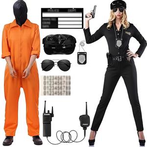 Mepase Halloween Couple Costume Orange Jumpsuit Costume Inmate Outfit Police Accessories Jail Criminal Uniform Adult (Small)