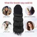 S-noilite Beanie Wig Hair Extensions,18 Inch Long Wavy Hair Extensions with Knitted Hat Wigs for Women Winter Medium Brown with Dark Blonde