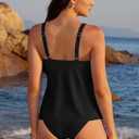 SUUKSESS Women Tummy Control Tankini Bathing Suit Ruffle High Waisted Swimsuit (Black, XXL)