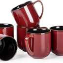 LERATIO 12OZ Ceramic Coffee Mugs Set of 6, Large Porcelain Coffee Cups With Large Handle For Latte, Cappuccino, Milk, Cocoa, |Dishwasher&Microwave Safe Mug Sets, Ideal for Man, Woman, Dad, Mom-Red