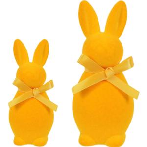 Easter Bunny Flocked Decor, Easter Bunny Figurines, Rabbit Set Spring Dining Table Center Decoration, Interior Decoration Set Suitable for Families and Parties (Yellow, Small+Large)