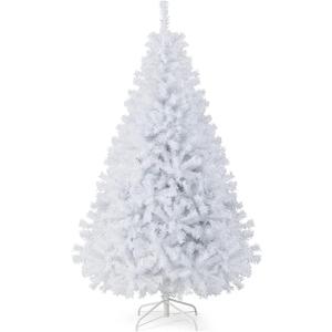 White Artificial Christmas Tree, 6ft Premium Unlit Hinged Spruce Full Tree, with 1000 Branch Tips and Metal Stand, Easy Assembly, for Indoor and Outdoor Use
