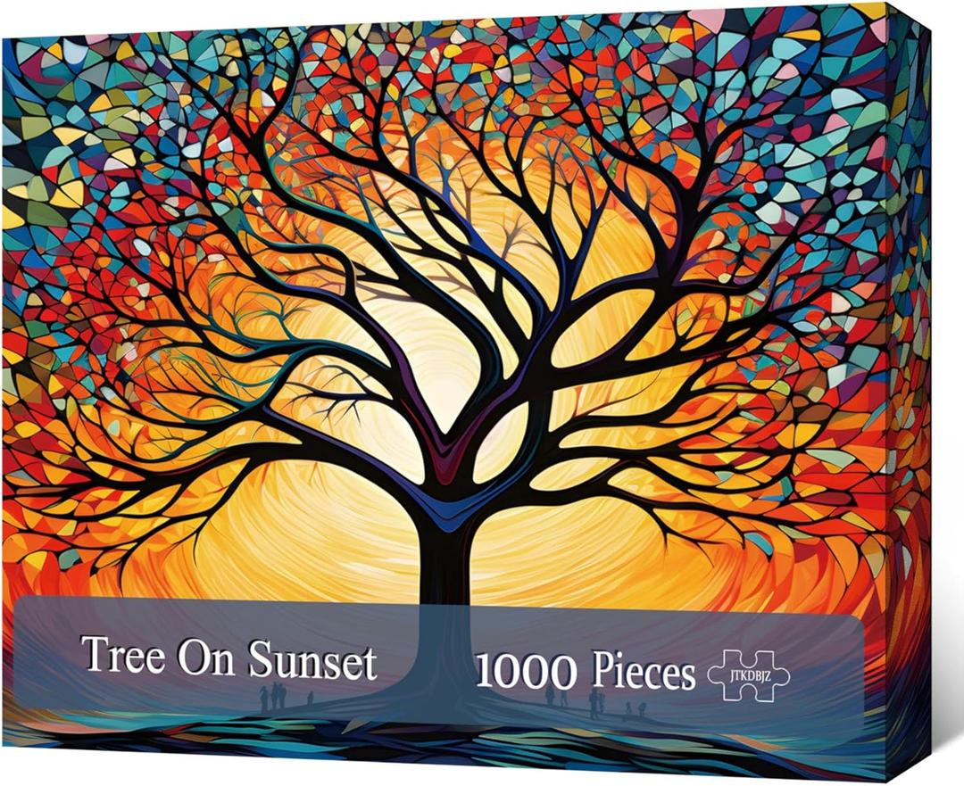 Puzzles for Adults 1000 Pieces - Stained Glass Tree on Sunset Jigsaw Puzzles 1000 Pieces - Challenging Jigsaw Puzzles for Game Nights, Vibrant Colors & Premium Quality