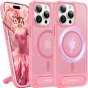 TORRAS Upgraded Magnetic & Stand for iPhone 15 Pro Case [Military Grade Drop Tested] [Compatible with MagSafe] Slim Thin Light Frosted Case for iPhone 15Pro Case Professional (6.1"), Pink