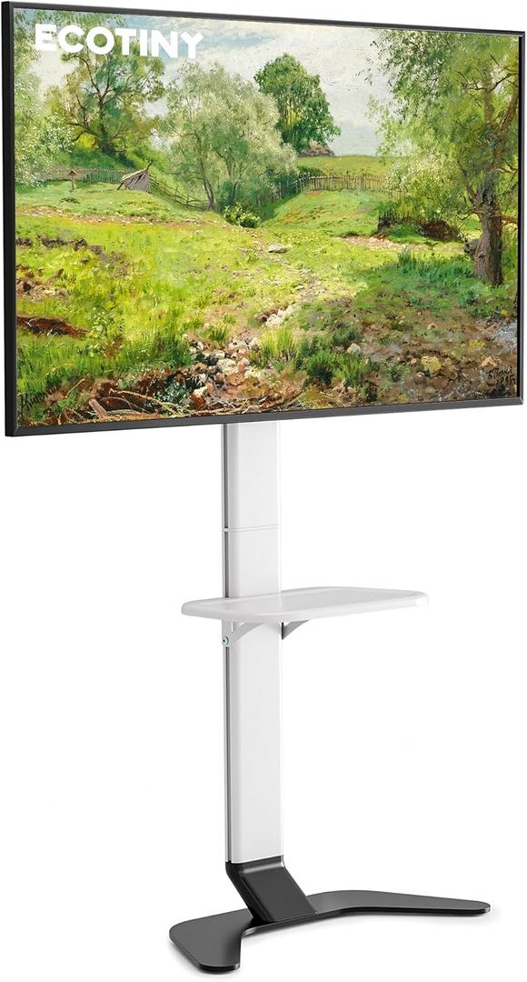 Ultra Slim TV Floor Stand for 3786 Inch TVs, No Drill Modern Curved Base with Shelf, Adjustable Height & Tilt, Space-Saving Design with Cable Management, Fits VESA 600x400mm, White