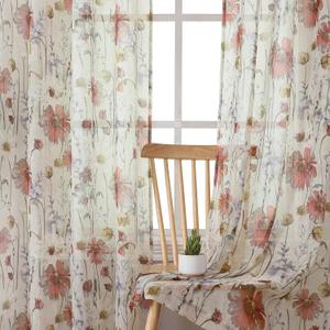 OWENIE Crushed Sheer Curtains 84 Inch Length 2 Panels Set, Sheer Floral Curtains Printed Drapes on Sheers for Living Room, Rod Pocket Light Filtering Window Sheers (2 Panels, 42" x 84") (Multi Color)