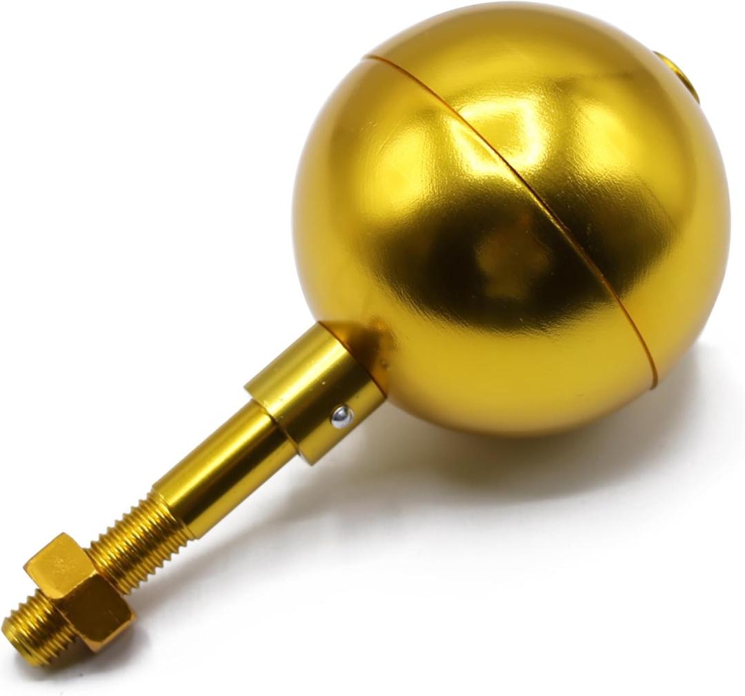 3" Flag Pole Ball Topper Ornament, Weatherproof Flagpole Top Replacement, Fits Most In Ground Flag Poles, Trucks & Solar Lights, Gold Aluminum Anodized Finish