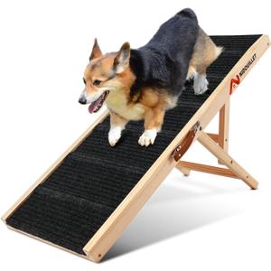 Nidouillet Dog Ramp for Bed, 39" Long Wooden Foldable Dog Ramp, 5 Adjustable Heights from 14.4" to 22.2" with Anti-Slip Traction Mat, Portable Pet Ramp for Bed, Couch, Max 200lbs - 39inch (L: 39inch)