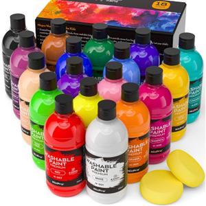 Nicpro 18 Colors Large Washable Paint Set for Kid (8.4oz,250 ml), Acrylic Bulk Paint Supplies Non Toxic Children Tempera Paint for Art, Craft DIY, Poster & Finger Paint, School, Home,Classroom, Party